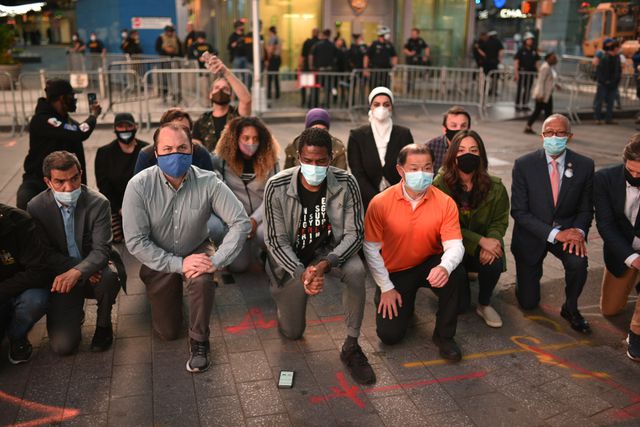 Public Advocate Jumaane Williams takes a knee in Times Square at 8:01 p.m. on June 2, 2020